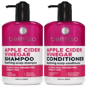 Apple Cider Vinegar Shampoo and Conditioner Set Sulfate and Paraben Free Anti Dandruff Soothing Scalp Treatment with Biotin Keratin Avocado Cocon