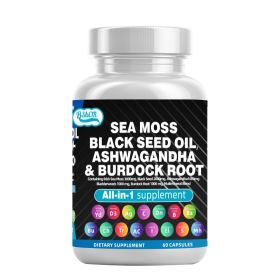 Sea Moss Fitness Burdock Multi-Mineral Vitamin Edible Supplement  Dietary, Healthcare 60 Count (Color: black)