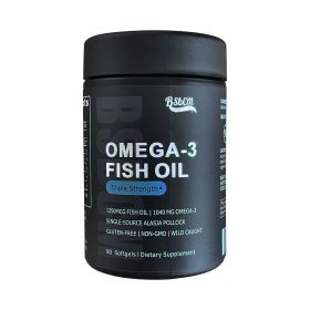 Triple Strength Omega 3 Fish Oil  Burpless Fish Oil Supplement W EPA & DHA Fatty Acids From Single-Source Wild Alaska Pollock 90 Count (Color: black)